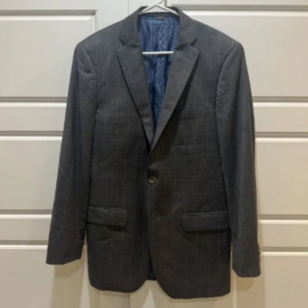 Indochino Blazer Mens 42 Gray Plaid Wool Blend Sport Coat Jacket Modern Slim Fit